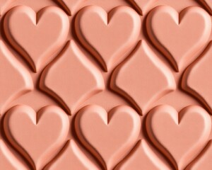 Wall Mural - Seamless pattern of embossed peach hearts.