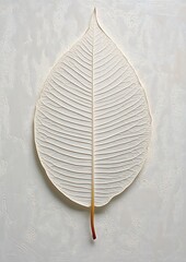 Wall Mural - Single bleached leaf, veins visible, on white background.