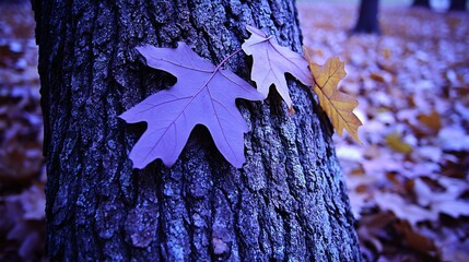 Canvas Print - Vibrant Purple Autumn Leaves on Dark Tree Bark