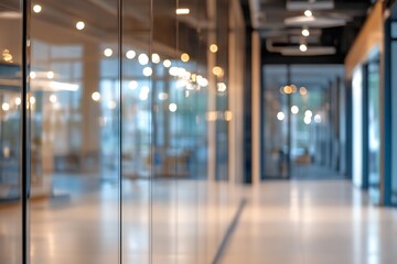 Aufkleber - Modern Office Corridor with Glass Walls and Bright Ambient Lighting for Contemporary Business : Generative AI
