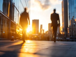Poster - Dynamic Business Image of Professionals Walking in a City at Sunset : Generative AI