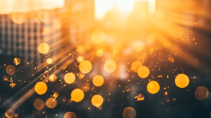 Poster - Abstract Bokeh of Bright Orange Light Spots During Evening Sunset : Generative AI