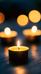 Poster - Close-Up of Cozy Candlelit Ambiance with Warm Glowing Tea Lights : Generative AI