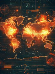 Aufkleber - World map highlighting epidemic outbreak zones with dynamic visual effects and data overlays. Generative AI