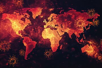 Aufkleber - World map showing global epidemic outbreak zones with highlighted risk areas and viral symbols. Generative AI