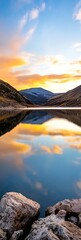 Poster - Spectacular Sunset Panorama of Tranquil Lake with Majestic Mountains : Generative AI