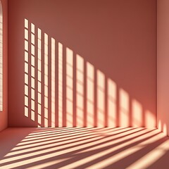 Poster - Sunlight streams through a window casting shadows on a pink wall in an empty room.