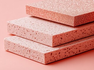 Wall Mural - Three textured pink blocks stacked on pink background.