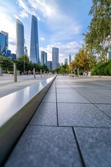 Aufkleber - Futuristic Urban Skyline with Skyscrapers and Promenade in Dynamic Cityscape : Generative AI