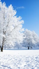 Aufkleber - Winter Wonderland with Snow-Covered Trees and Clear Blue Sky in the Countryside : Generative AI