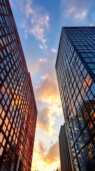 Poster - Modern Skyscrapers in Urban Cityscape with Beautiful Sunset Sky : Generative AI