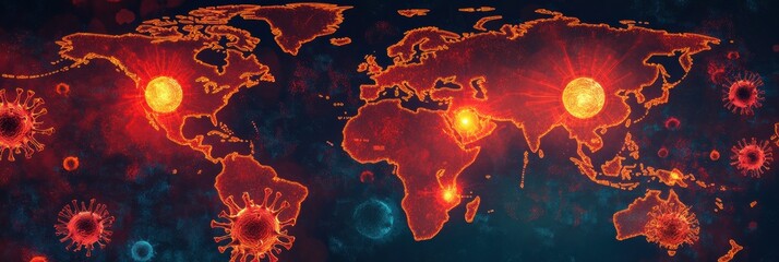 Aufkleber - World map highlighting current epidemic outbreak zones and affected regions with visible data patterns. Generative AI