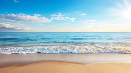 Poster - Pristine Tropical Beach with Waves Under a Sunny Sky Scenic Relaxing Beachscape Photography : Generative AI