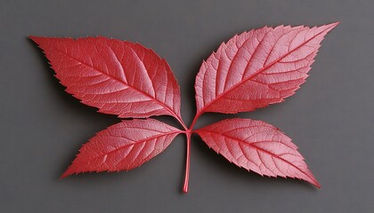 Poster - Vibrant red autumn leaf isolated on gray background.