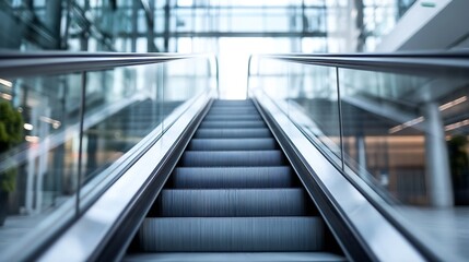 Poster - Modern Indoor Escalator with Sleek Architectural Design in Urban Business Center Clean Symmetry : Generative AI