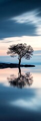 Aufkleber - Serene Sunset Over Lake with Lone Tree and Reflective Water Silence and Calm : Generative AI