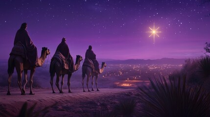 The Magi travel from the east to Jerusalem to visit the newborn Jesus