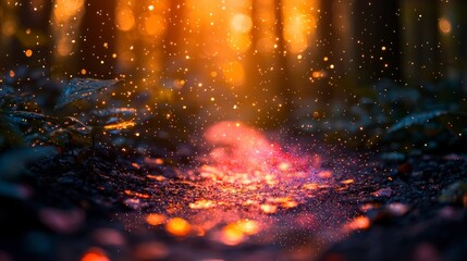 Wall Mural - Sparkling trail in forest with bokeh.