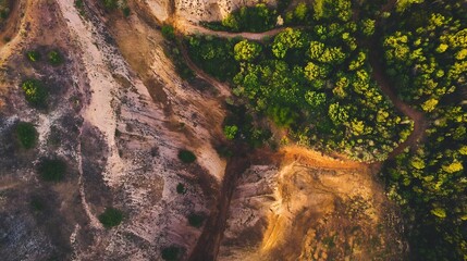 Aufkleber - Colorful Aerial View of Rugged Terrain and Lush Greenery from Above : Generative AI