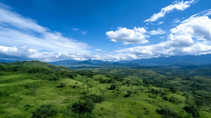 Poster - Lush Green Mountain Landscape with Dramatic Sky in Tropical Countryside : Generative AI