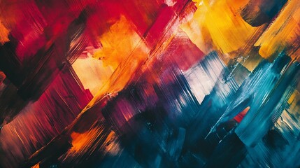 Poster - Vibrant Abstract Painting with Bold Red Orange Yellow and Blue Brushstrokes Displaying Creative Expression : Generative AI