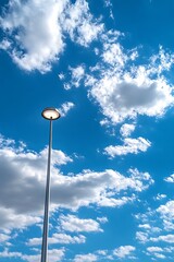 Poster - Street Lamp Against Bright Blue Sky with Fluffy White Clouds : Generative AI
