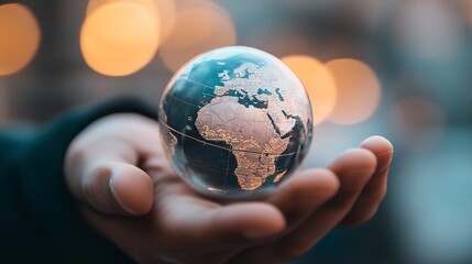 Poster - Person Holding a Crystal Clear Transparent Globe Symbolizing Global Connections : Generative AI
