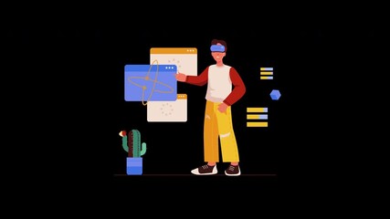 Poster - A young person uses virtual reality technology to interact with digital elements, showcasing a modern workspace.