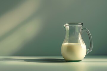 Poster - Fresh milk is poured into a glass jug, placed on a table, illuminated by natural light