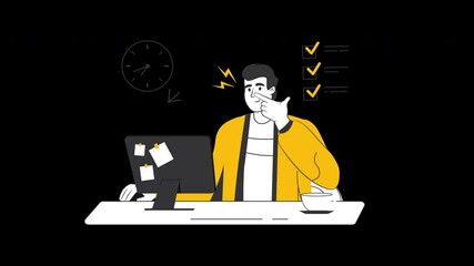 Poster - A stressed man of mixed ethnicity working at a desk with a computer, feeling overwhelmed by responsibilities.