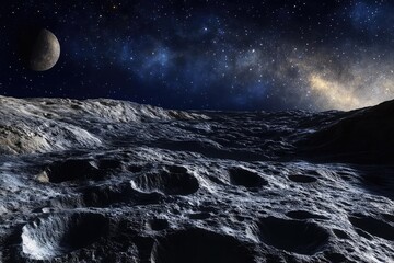 Wall Mural - breathtaking cosmic scene with planet surfaces craters and a starry backdrop illustrating the vastne
