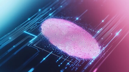 Poster - secure biometric fingerprint authentication system. high-tech tech details display fingerprint scan.