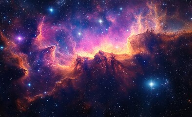 Wall Mural - Vibrant Colorful Cosmic Nebula with Star Clusters and Swirling Clouds