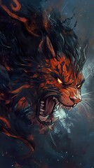 Wall Mural - Fierce Lion: A Digital Painting of a Roaring Beast