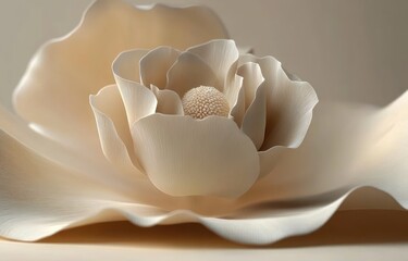 Wall Mural - Beige Flower Sculpture Close-Up Soft Natural Light Minimalist Composition Textures Shadows