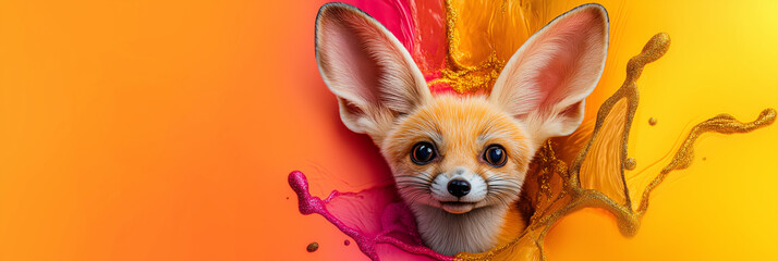 Canvas Print - Fennec fox pops out of vibrant paint