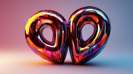 Abstract iridescent glass sculpture swirls in heart shape