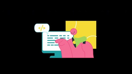 Poster - A cartoon character interacting with a computer, showcasing programming with playful colors and design elements.