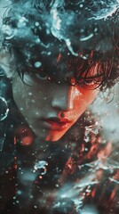 Poster - Intense Male Portrait: Water, Shadow, and Expression