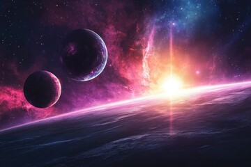 Wall Mural - cosmic scenes with planets and stars vibrant space graphic