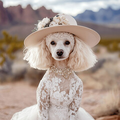 Wall Mural - boho poodle in a desert 