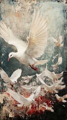 Wall Mural - Flight of Doves: A Serene Abstract Painting