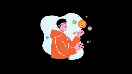 Poster - A young man of European descent juggling coins against a minimalist background.
