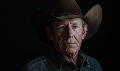 portrait of a rancher in his 60s in a cowboy hat