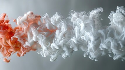 Fototapete - Orange and white smoke swirl together artistically, creating a captivating abstract formation. The vibrant colors blend seamlessly, forming intricate patterns against a soft background.