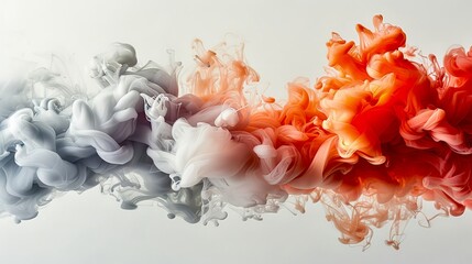 Fototapete - Wisps of colorful smoke in shades of gray, orange, and red swirl together, creating an abstract display. The dynamic movement produces intricate shapes in a smooth backdrop, inspiring creativity.
