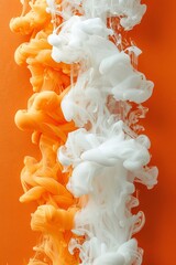 Poster - Bright orange and white colors blend together in a mesmerizing swirl, creating dynamic, artistic patterns against a vivid orange backdrop. The contrasting hues evoke a sense of energy and creativity.
