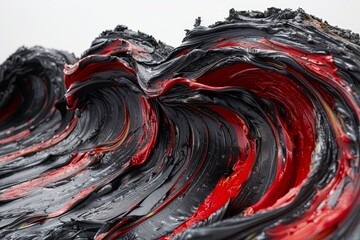 Poster - Vivid textures of swirling black and red paint create an illusion of waves. The rich colors blend seamlessly, showcasing artistic craftsmanship in a captivating abstract style.