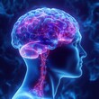 © btiger - Surreal Illustration of Neon Human Brain in Blue and Purple Light