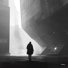 Canvas Print - Solitary Figure in Futuristic Cityscape